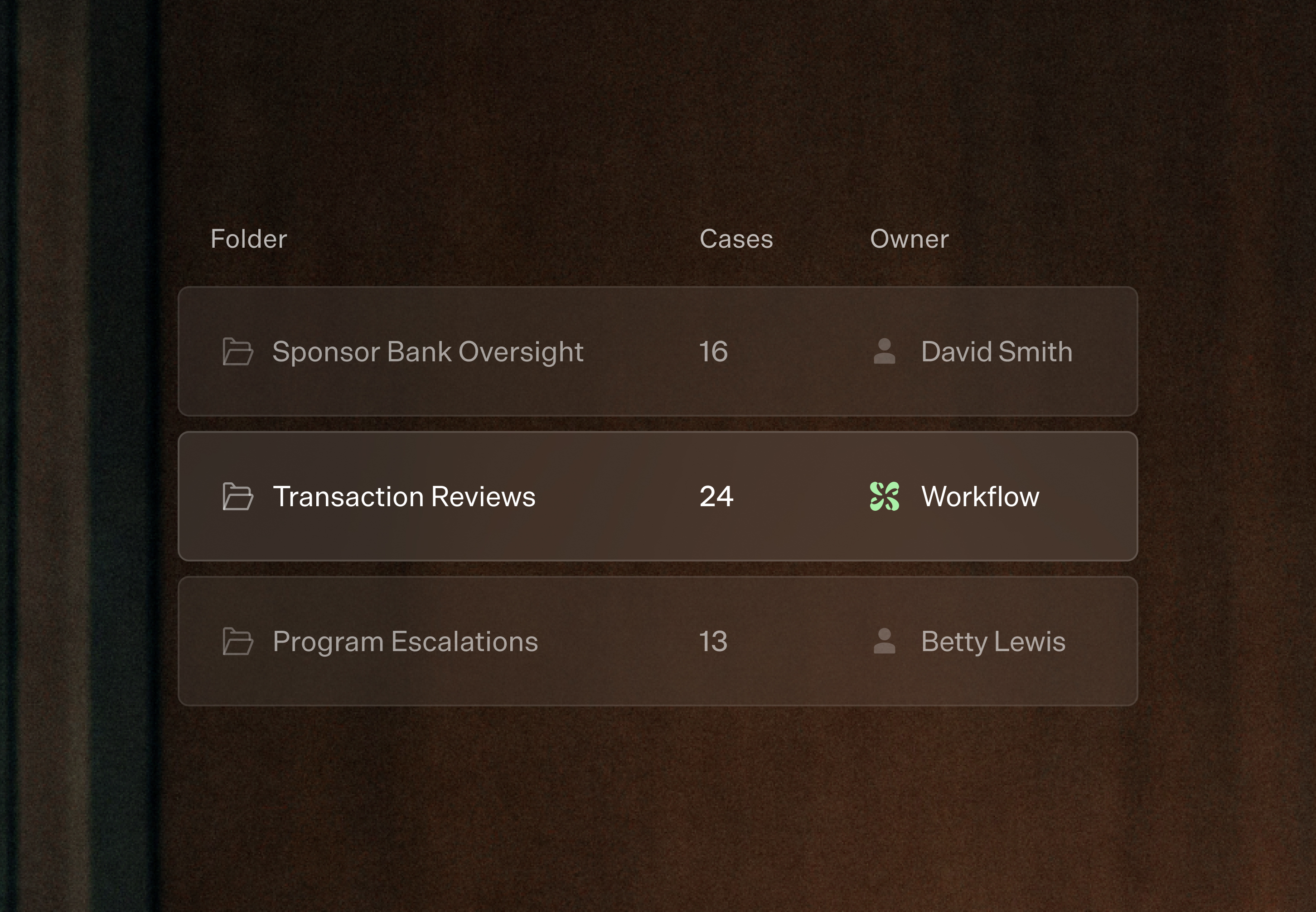 Folder management interface